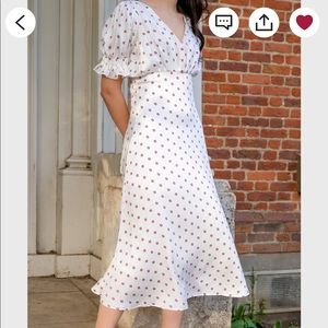 Cinali White Satin Midi Tea Dress V Neck With Puff Sleeves - Size XL